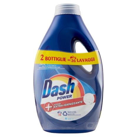 Dash Power Detersivo Lavatrice Liquido per Bucato+Azione Extra-Igienizzante 2x18=36 Lavaggi 2x990 ml